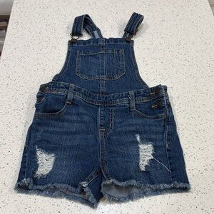 Cat & Jack Girls Denim Distressed Overalls size 7/8